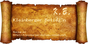 Kleinberger Belián névjegykártya